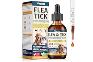 WAGMEE Flea Support for Dogs and Cats, Natural Flea Supplement with Probiotics, Oral Flea Liquid Drop with Multivitamin for Cats and Dogs - All Breeds and Ages - Chicken Flavor