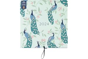 BUSYB Busy B Calendario mensile grande per la famiglia Gennaio a Dicembre 2024 Peacocks Calendario grande per la famiglia con layout a 6 colonne per orari, compleanni della famiglia, tasche mensili, adesivi