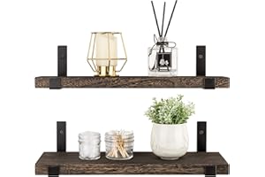 Mkouo Floating Shelves Rustic Wall Mounted 60cm Shelf Wooden Shelves with Brackets for Living Room Bedroom Bathroom Kitchen Home Office, Set of 2