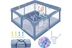 Kidsbuddy Playpen Baby Playpen Baby Foldable Indoor XXL 150 x 180 cm Non-Slip Barrier with Breathable Mesh Safety Gate Child Play Set Safety Playground Children