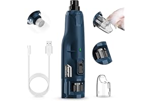 Casfuy Lima de uñas para Perros silencioso - (45 dB) Cortador de uñas Eléctrico Recargable para Mascotas 6 velocidades con 2 Luces LED, cortauñas eléctrico Recargable de 3 Puertos con Tapa Antipolvo