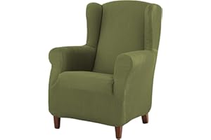 Estoralis Berta | Funda Sillon de Diseño Moderno | Tejido Elastico Verde | para Sillon Orejero (de 70 a 110 cm.) | Maxima Adaptabilidad a Todo Tipo de sillones