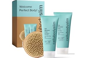 CELLUBODYSLIM Kit Minceur Intensif 3-en-1 : Brosse Drainante, Gel Minceur Cryo & Gel Nuit Amincissant | Naturel, Élimine les Graisses & Affine la Silhouette | Soins Corps Minceur Complet