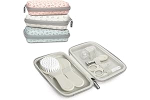 Suavinex, Neceser Set Manicura para Bebés, +0M, Kit Cuidado del Bebé con Cepillo, Peine, Cepillo Dental, Tijeritas, Lima y Cortaúñas. Neceser Impermeable con Cremallera, Gris