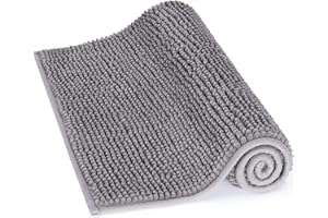 Lifewit Non-slip 80 × 50 cm Chenille Bath Mat, Easy to Clean Bathroom Mats, Soft Shower Rug, Grey