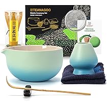 Set Da Tè Matcha 4 Pezzi - Ciotola Ceramica 500ml, Frusta E Paletta In Bambù, Supporto - 4