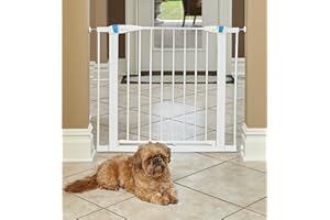 MidWest Homes for Pets Steel Pet Gate with Phosphorescent Glow Strip; 73.66 cm High Walk-thru Steel Pet Gate by 73.66 cm to 96.52 cm Wide in Soft White w/ Night Lighted Glow Frame; 2929SG-GL