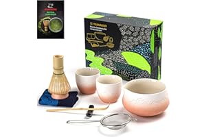 ‎TEANAGOO TEANAGOO Matcha Set Matcha whisk Matcha bowl with spout scoop Matcha whisk holder Zestaw do parzenia herbaty (7 elementów) + 2 filiżanki (5,6 uncji), S35, gradient kolorów różowy biały