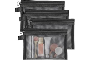 CAIKAILIOR Pack of 4 Small Cosmetic Bags, Women's Make-Up Bag with Zip, Makeup Bag, Organiser, Mini Travel Toiletry Bag, Handbag, Transparent Mesh for Cosmetics, Travel, black, Unisex