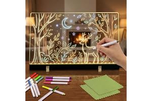SaiXuan LED Ritbräda för Barn 30×20 cm – RGB Akryl Ljusskiva med 23 LED, 12 Neonpennor, Touch-knapp & USB-C, 5 Ljuseffekter