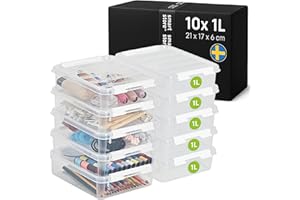 SmartStore - 10x Boîte de Rangement Plastique avec Couvercle Classic 1L (21x17x6cm) | Empilable et de Qualité Alimentaire | Boîte Plastique avec Couvercle & Coins Renforcés | Garantie 10 Ans