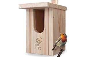 wildtier herz Nichoir Oiseaux Exterieur pour Rouge-Gorge & Co. - Nichoir Rouge Gorge en Bois Massif, Nid Oiseau, Nichoir en Bois Oiseau Nichoir - Cabane Oiseaux Exterieur étanche Toutes Saisons.
