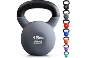 Core Balance Kettlebell Neoprene Coated Cast Iron Weight Lifting Strength Training Cardio Fitness Home Gym (1 x 4kg, 6kg, 8kg, 10kg, 12kg, 16kg or 20kg)