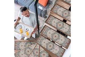 YISUN 15PCS Carpet Stair Treads, Anti Moving and Non-Slip Stair Mats, Removable Safety Washable Stair Pads, Stair Runner for Kids Elders and Pets (25.6" X 8")