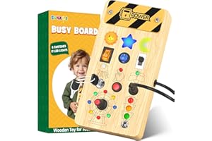 SUNACE Montessori Spielzeug ab 1 Jahr - Montessori Busy Board Holzspielzeug mit 8 Schalter 17 LED-Leuchten Activity Board Motorikspielzeug Lernspielzeug für Babys Kleinkinder Jungen Mädchen ab 1 2 3 Jahre