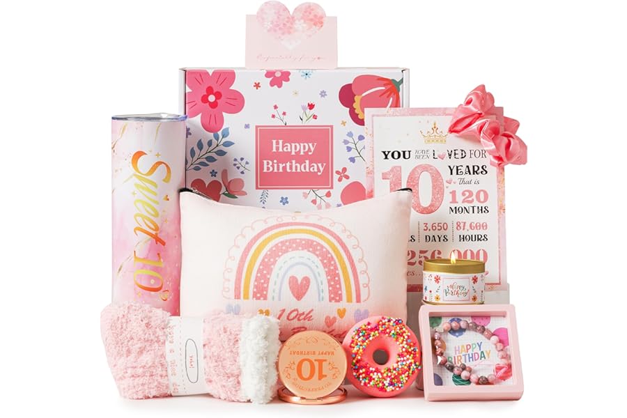 10th Birthday Gifts for Girls,Best Gifts Basket Presents Ideas for Turning 10 Year Old Girls,Happy Sweet 10th Birthday Pamper Hamper Box Kit for Sister Daughter Granddaughter Niece Teenage Teen Her