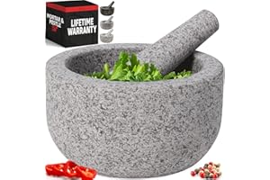 Priority Chef Heavy Duty Extra Large Mortar and Pestle Set, 4 Cup, Hand Carved from Natural Granite, Make Fresh Guacamole, Salsa, Pesto, Stone Grinder Bowl, Herb Crusher, Spice Grinder, Grey
