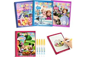 DOCHKA 4 Stück Wassermalbuch, Magische Malbücher für Kinder, Wasserbuch für Kinder, Magisches Malbücher Set mit Wasserstift, Water Colouring Book für Jungen und Mädchen