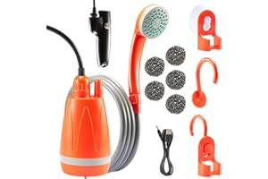 Eyourlife Douche de Camping avec Pompe, kit de Douche de Camping avec tête Jet Rechargeable, Tuyau de Douche de 2 m pour Jardin, Voyage, Lavage de Voiture, Douche Mobile, Orange