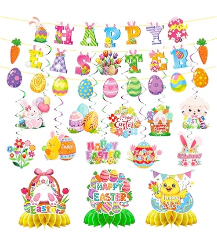 30 STKS Pasen Decoraties Ei Konijn Folie Swirl Party Opknoping Decoratie Mega Waarde Kit Voor Pasen En Thema Party Decoratie