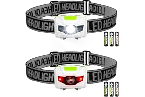 Fulighture Head Torch, LED Headlight 4 Modes 600LM IPX4 Waterproof Headlamp Battery Powered for Running, Fishing, Camping, Climbing, Jogging, 2-Pack