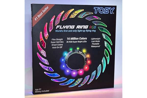 TOSY Flying Ring - 36 LED RGB Multicolor Leds, superbrillante, Modo perdido, Encendido automático, niños, Seguro, Impermeable, Juguete para Piscina, Playa y Camping