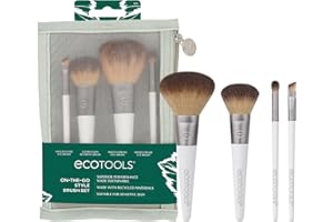 EcoTools On-The-Go Makeup Brush Kit, Travel-Friendly Brush Set, Mini-Size Makeup Tools for Powders, Blush, Bronzer, & Eyeshadows, Eco-Friendly, Synthetic Bristles, Cruelty-Free & Vegan, 5 Piece Set