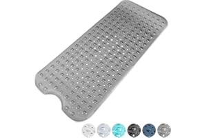 KEPLIN Premium Non-Slip Bath Mat - 200 Suction Cups, BPA, Latex Free, Mildew Resistant, Machine Washable -Safe, Durable & Comfortable for Shower Runner & Bathroom Tubs Extra Long (40x100cm) - Grey