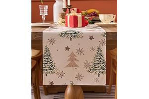 Vorysum Runner Tavola Verde Albero di Natale Decorazioni Natalizie Beige Fiocco di Neve Centrotavola Natalizio Tovaglia Natale Runner da Tavolo Moderno Runner Autunnale Natalizio 40 x 140 cm