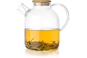 tealyra - Glass Kettle Teapot - 1800ml - Stove-top Safe - Heat Resistant Borosilicate - Pitcher - Carafe - No-Dripping - Tea Juice Water - Hot Iced - Bamboo Lid - Filter Spout