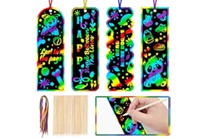 GOMANCHE 40 Sets Scratch Art for Kids, 4 Styles Magic Rainbow Bookmarks Craft Kit, Scratch Paper Art Sets for Students Party Bag Fillers