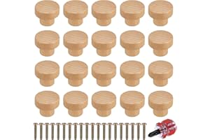 HEOZHUYI Komplet Gałek Drewnianych do Mebli, Gałki do Szafy, Gałka do Szuflady, Gałki Drewniane, Uchwyty do Mebli, Uchwyty do Szafy dla Szafek, Szuflad, Komody, Meble z Śrubami - 35mm