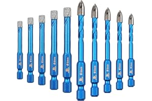 Diamond Drill Bit - BRSCHNITT 10pcs 1/4 inch Masonry Drill Bits Set for Porcelain Tile Ceramic Stone Granite Marble,Hex Shank Diamond Hole Saw Drill Bit