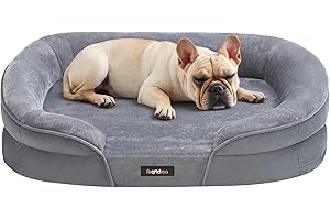 Feandrea Panier pour Chien de Taille Moyenne, 76 x 51 x 18 cm, Orthopédique, Mousse Alvéolée, Doublure Hydrofuge, Bords Surélevés, Housse Amovible et Lavable, Antidérapant, Gris Clair PGW281G01