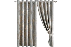OPULENT DREAMS Abstract Metallic Marbled Velvet Curtain Pair - Heavyweight with Foil Print - Room Darkening Eyelet - Fully Lined for Thermal Insulation - Includes Two Tiebacks (Silver, 66" x 72" (167 x 183 cm))