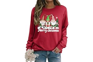 Dresswel Women Merry Christmas Jumpers Hohoho Funny Gnome Graphic Print Sweatshirt Crew Neck Long Sleeve Dwarfs Xmas Pullover Tops Blouse