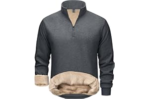 TACVASEN Pull Polaire à Fermeture Éclair 1/4 pour Homme Sweat-Shirt Doublé Chaud Sweat-Shirt à Manches Longues pour Homme Pull d'hiver Épais