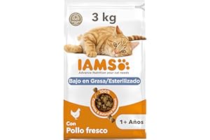 IAMS Alimento seco para gatos esterilizados - comida seca para gatos adultos de más de 1 año con pollo fresco, 3 kg