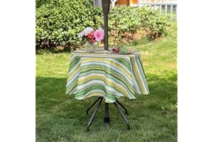 3E Home Outdoor Table Cloth with Parasol Hole Waterproof Garden Patio Round Tablecloth, Table Cover with Zipper for Outdoor Picnics and Parties [60 inches (152 cm) Yellow & green]