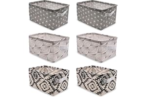 Owelth Petit Panier Rangement Tissu Lin, Lot de 6 Pliable Boite Rangement Tissu avec Poignées, Étanche Stockage Corbeille Panier pour Tiroir, Jouets, Maquillage, Salle de Bain, 28 * 19 * 15cm
