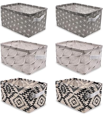 BinWhiz Set di 3 Cesti Portaoggetti in Tessuto, Portaoggetti Pieghevoli con Maniglia in Metallo, Scatole per Armadio, Scatole Portaoggetti per Scaffali, Uffici, 38x28x24 cm (Arancione & Beige