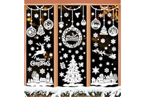 QXRXN Vetrofanie Natalizie per Finestre, 244 Pezzi Adesivi Natalizi per Vetrine Negozio Grandi Riutilizzabili Decorazioni Natalizie per la Casa, PVC Adesivi Finestre Natale Fiocchi di Neve Addobbi Natalizi