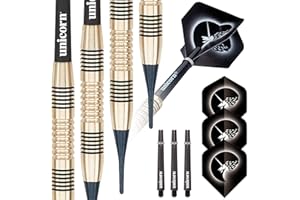 Unicorn Soft Tip Darts Set, Core, 100 Percent Brass Barrels, 16g, 17g, 18g or 19g