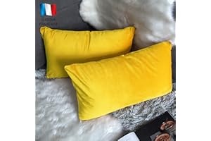 Douceur De Plumes Lot de 2 Housse de Coussin Jaune Velours 30x50 cm Uni, Taie d'oreiller Doux et Moderne, Décoration Salon Scandinave Canapé Chambre Lit Sol (2 Jaune)