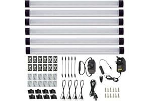 AIBOO AlBOO Under Cabinet Kitchen Lights Wired LED Dimmable Warm White,28cm Under Cupboard Kitchen Lights 12V Plug in with Mains,Ultra Thin Fixture Under Couter Lights Display Lights for Cabinet 6 Pack