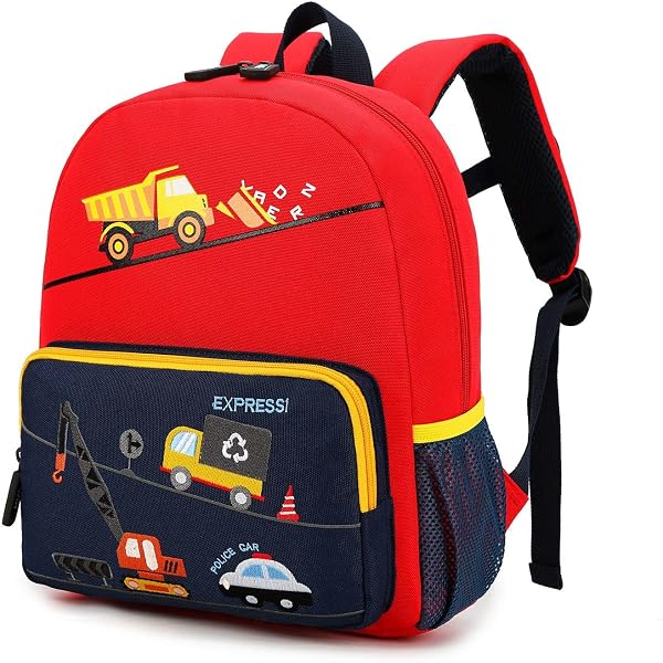GuoChe Toddler Backpack For Boys & Girls – Tractor Orange, Small Size – Kids Bookbag With Safety Whistle & Adjustable Straps