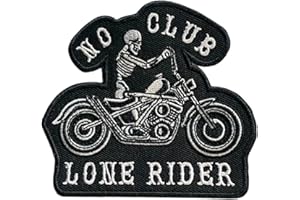 LILIE CRÉA Patch biker motard No Club Lone rider, écusson thermocollant fait main, customisation vêtements et accessoires, patch tête de mort, écusson squelette 10 cm x 8,5 cm