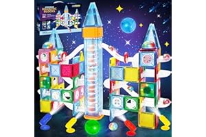Joellfuner Magnéticos Niños, Bloques de Construcción Magnéticos 3D con Luces LED, Tema de la órbita Espacial Construcciones Magneticas, Juegos Educativos Stem para Niños Niñas de 4+Años (190Pcs)