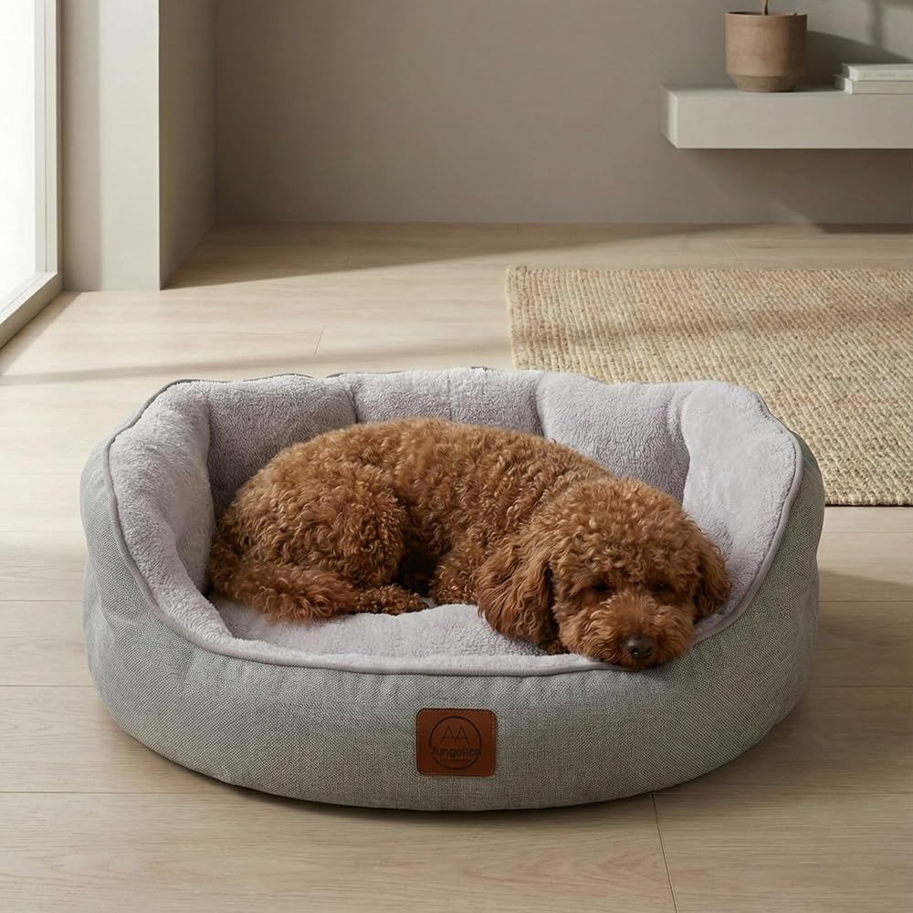 Jungolica Coco Kedi ve Köpek Yatağı Gri, Oval Tasarım, Çift Taraflı Yıkanabilir Minder, Ultra Yumuşak, Yükseltilmiş Yan Destek, Kaydırmaz Taban (Medium)