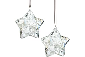H&D HYALINE & DORA 2 Pcs 2" Crystal Sun Catcher Prisms for Windows Star Chandelier Crystals Clear Hanging Crystals for Patio,Chandelier,Garden Decoration